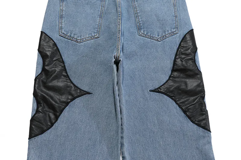 Extreme Aesthetic 'Eclipse' Leather Patch Baggy Denim Jeans