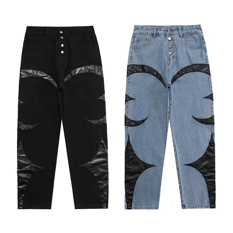 Extreme Aesthetic 'Eclipse' Leather Patch Baggy Denim Jeans