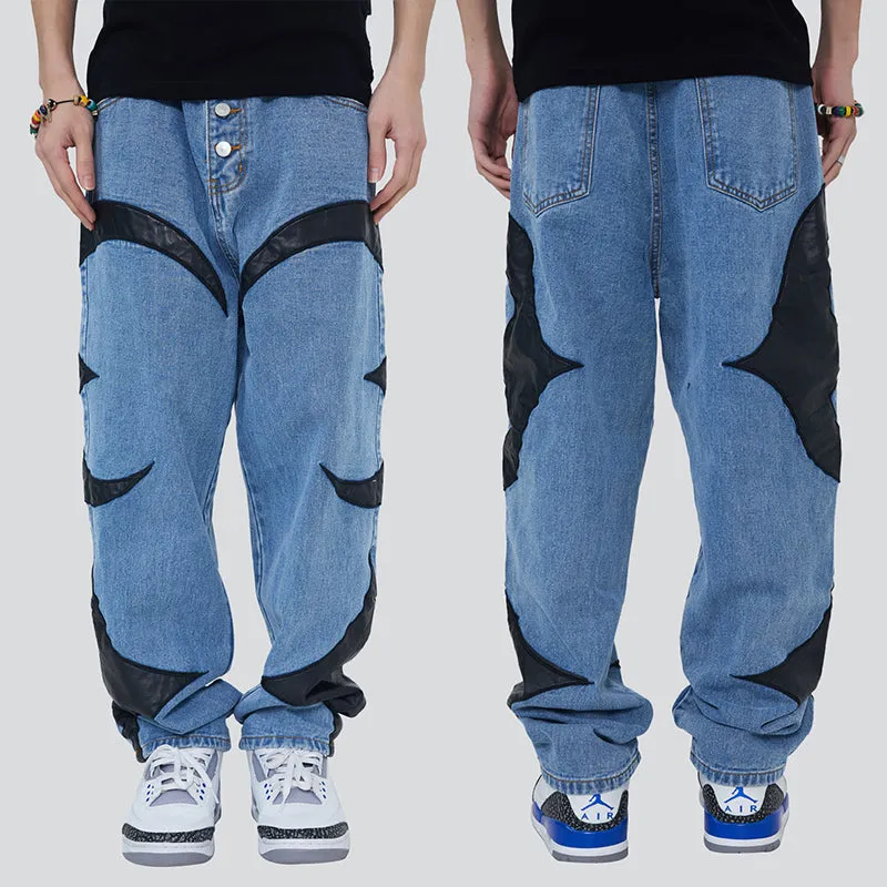 Extreme Aesthetic 'Eclipse' Leather Patch Baggy Denim Jeans