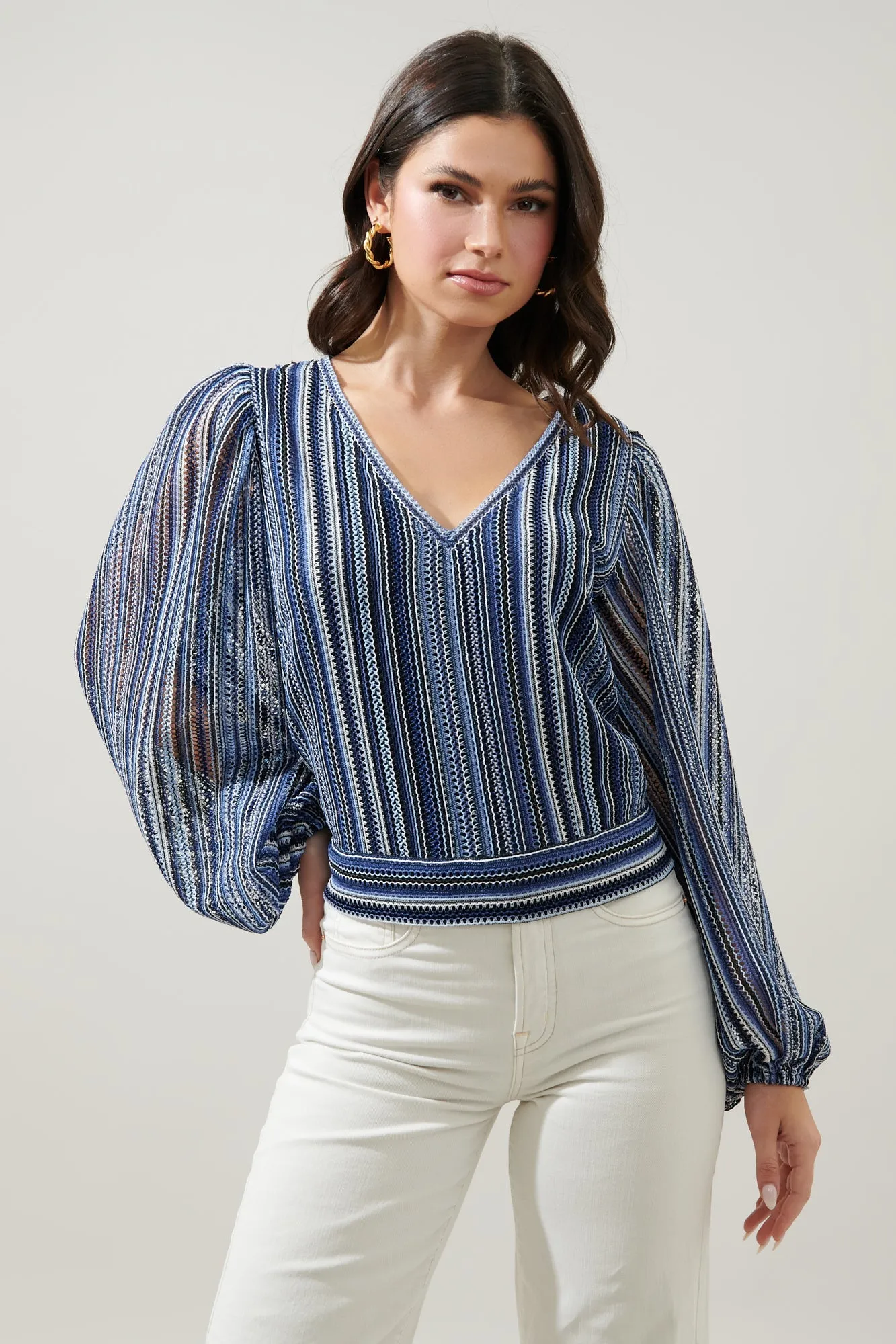 Firecracker Crochet Long Sleeve Open Back Blouse