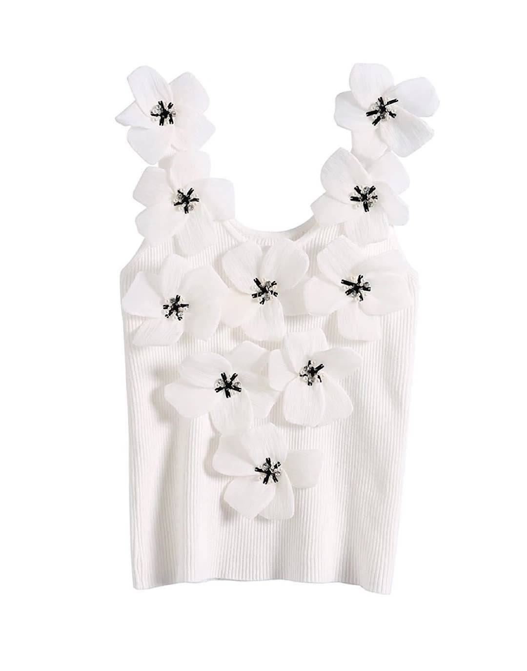 Flower Beaded Knit Tank Top