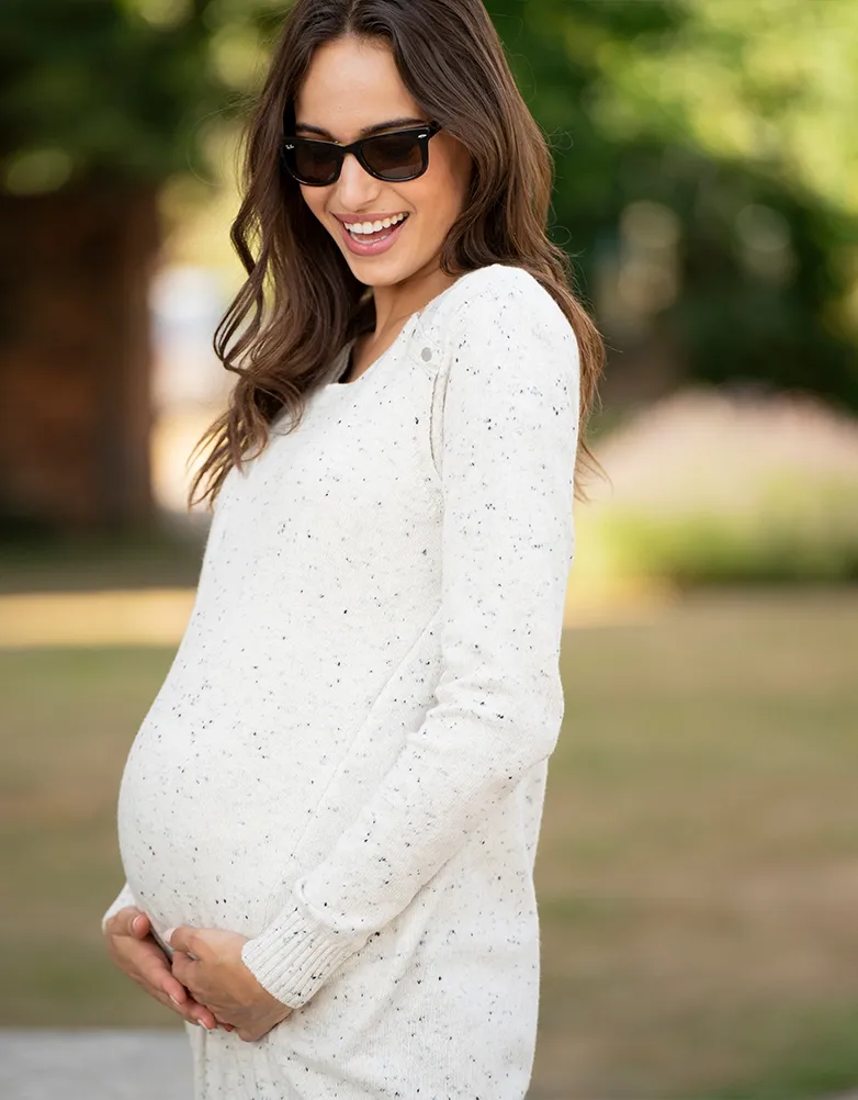 Fonda | Cream Cotton Blend Maternity & Nursing Sweater Dress