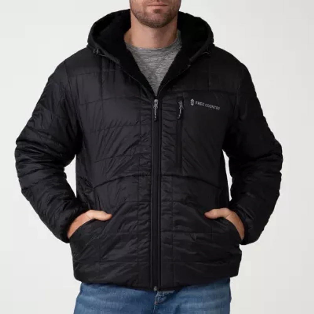 Free Country Mens Water Resistant Reversible Sherpa Lined Midweight Puffer Jacket