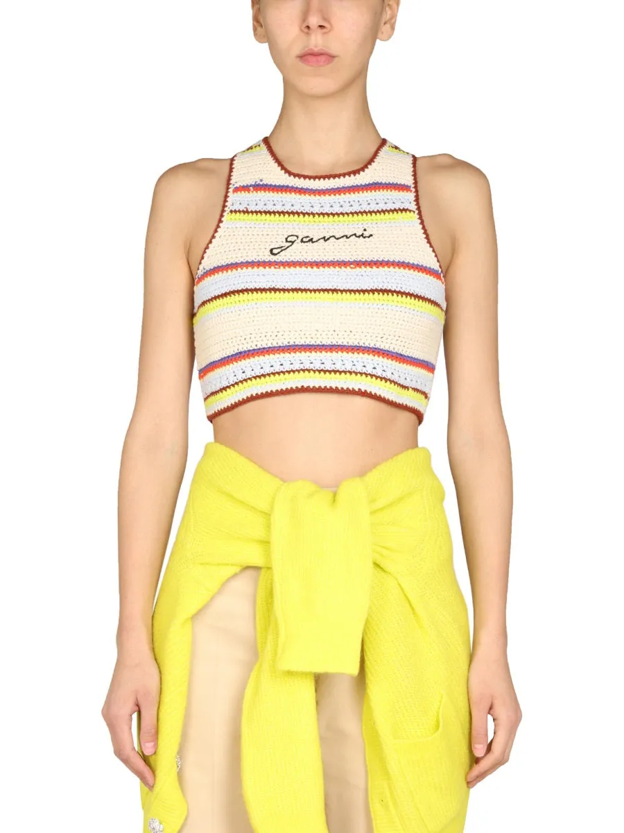 Ganni Striped Logo Jacquard Knit Tank Top