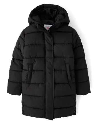 Girls Quilted Long Puffer Jacket