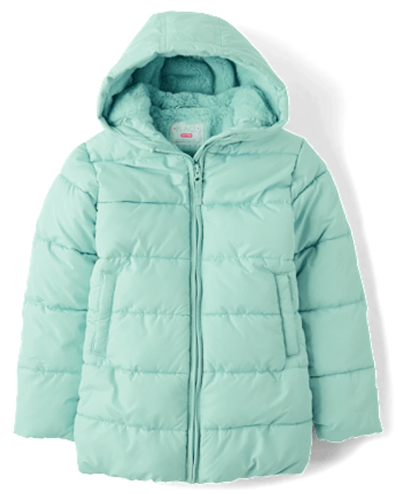 Girls Quilted Midi Puffer Jacket