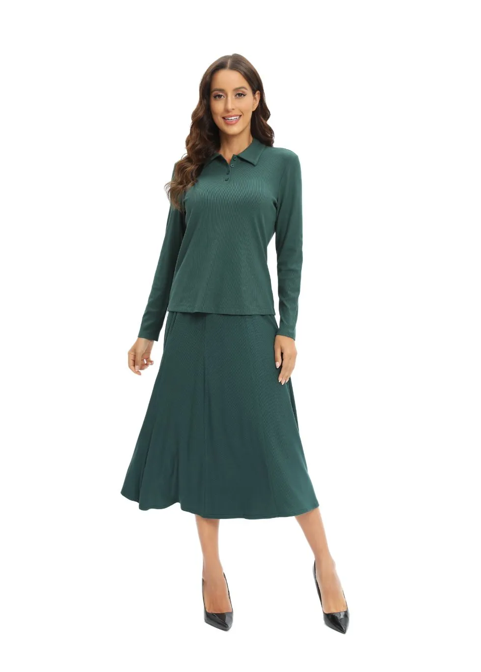 Green Jersey Polo Shirt and Matching Skirt Set