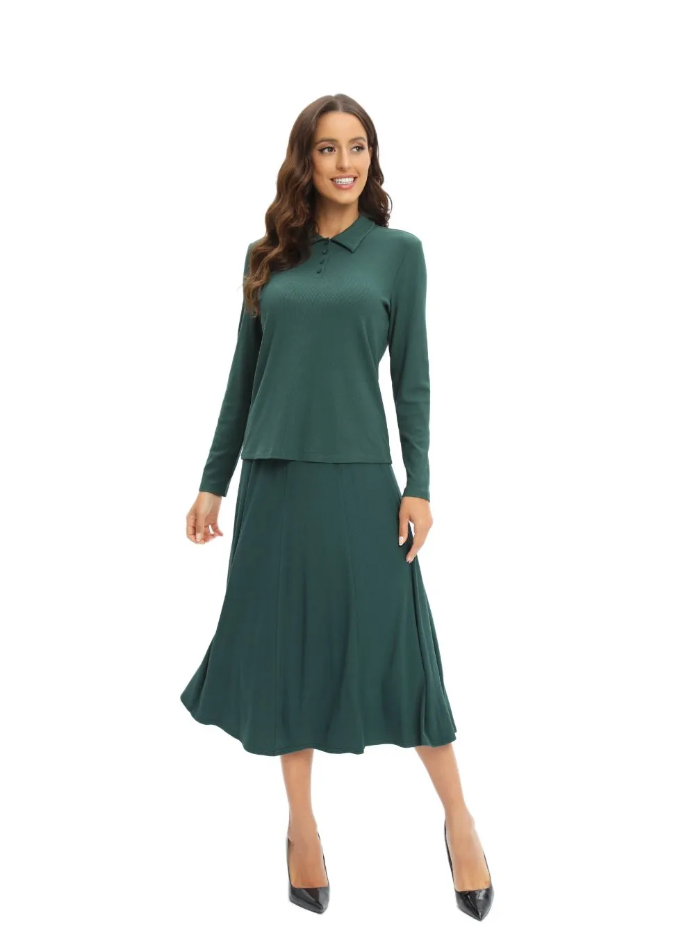 Green Jersey Polo Shirt and Matching Skirt Set