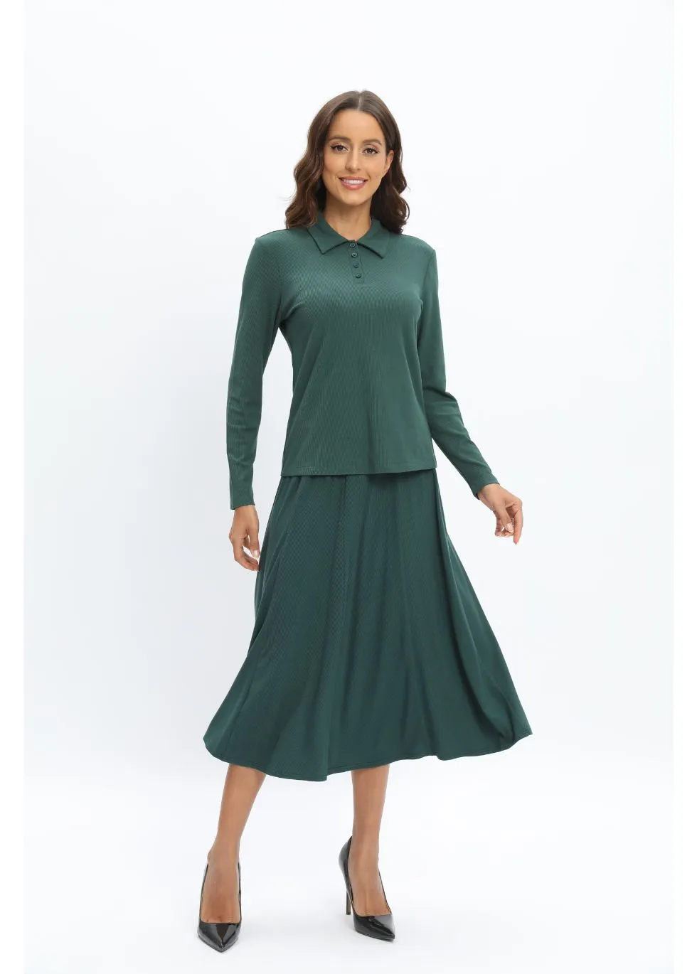 Green Jersey Polo Shirt and Matching Skirt Set