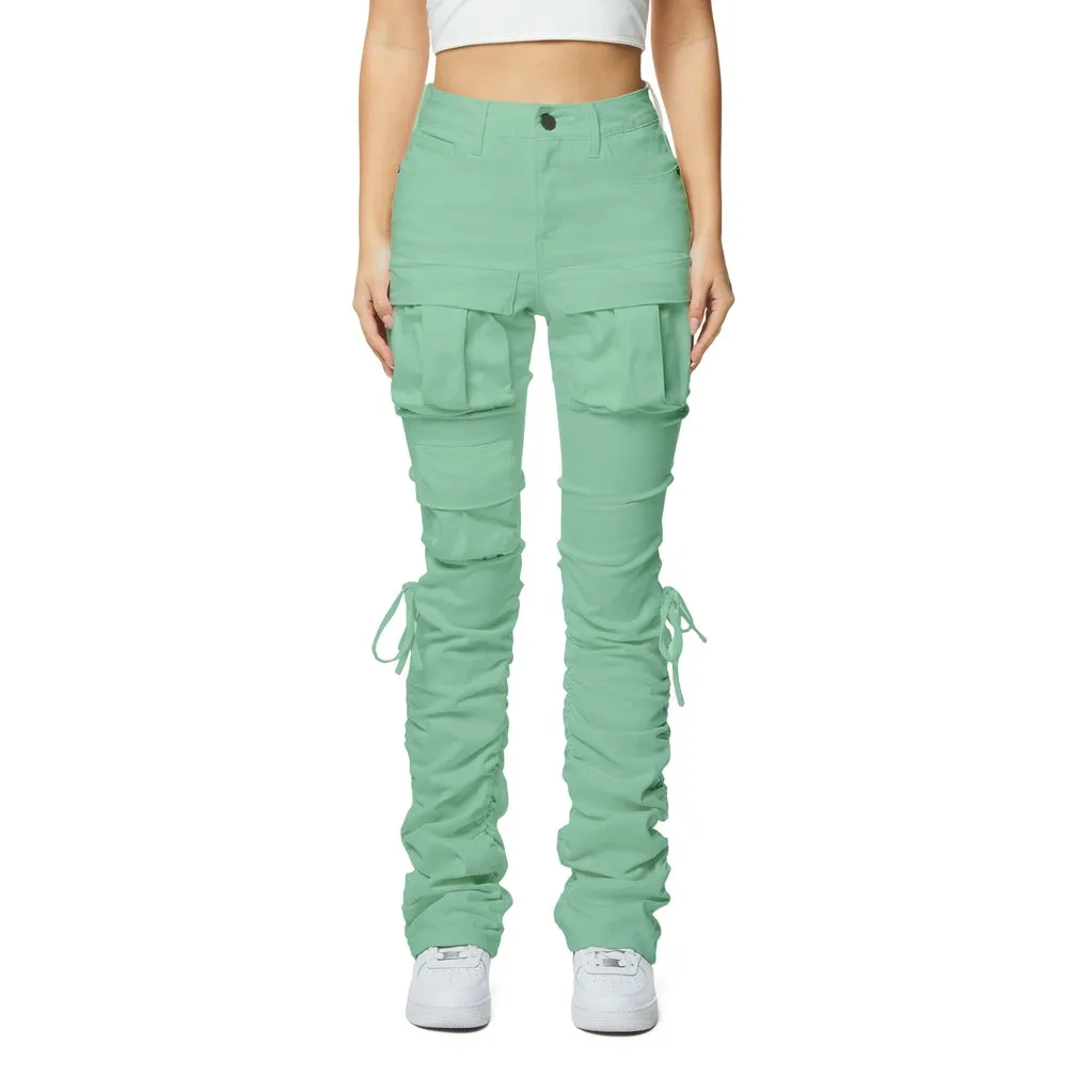 High Rise Bootcut Strap Twill Pants - Mint