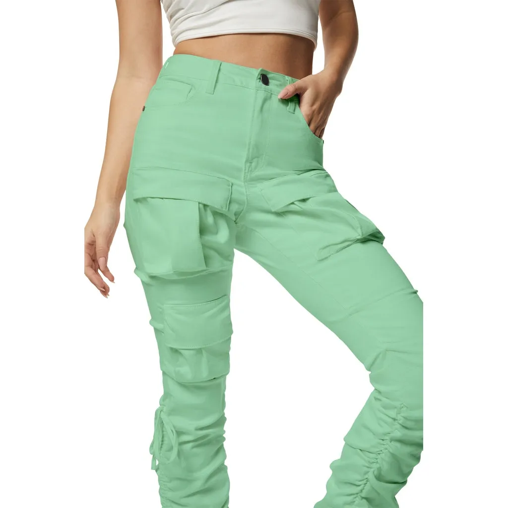 High Rise Bootcut Strap Twill Pants - Mint