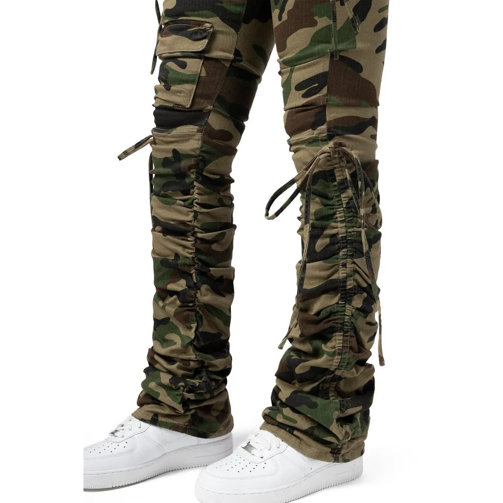 High Rise Bootcut Strap Twill Pants - Wood Camo