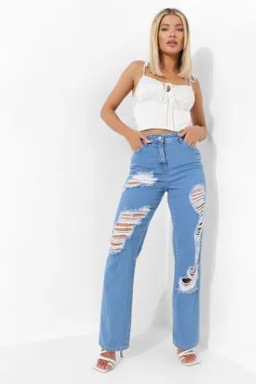 High Waist Distressed Wide Leg Jeans