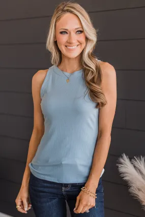 Holding On To Love Knit Tank Top- Powder Blue