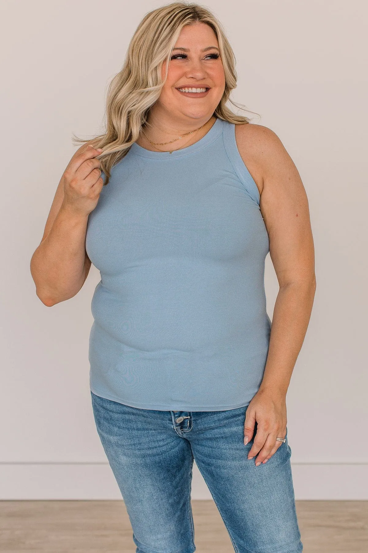 Holding On To Love Knit Tank Top- Powder Blue