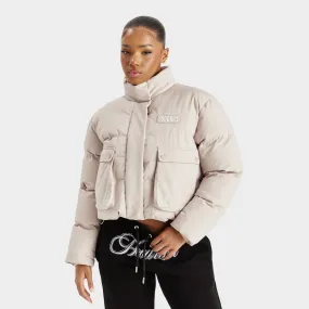 Hoodrich Women's Mia Cropped Puffer Jacket Oxford Tan / White