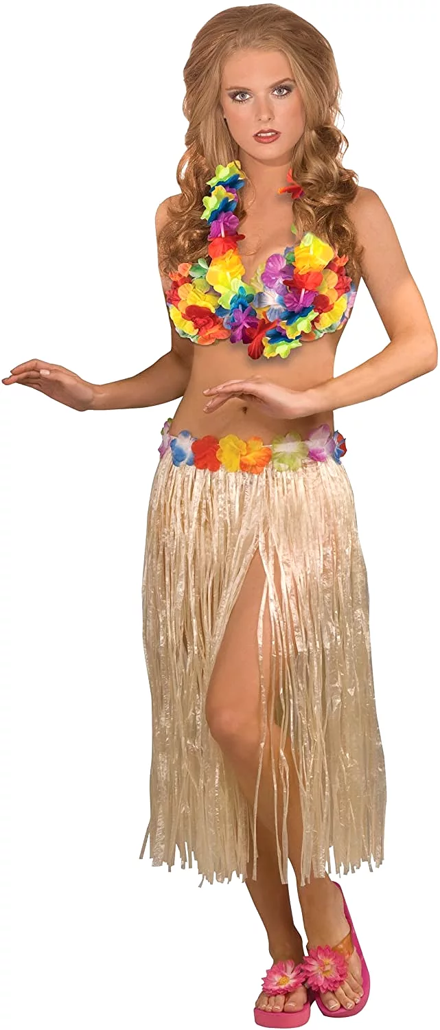 Hula 3-Piece Set - Grass Skirt, Floral Bra, Lei Womens