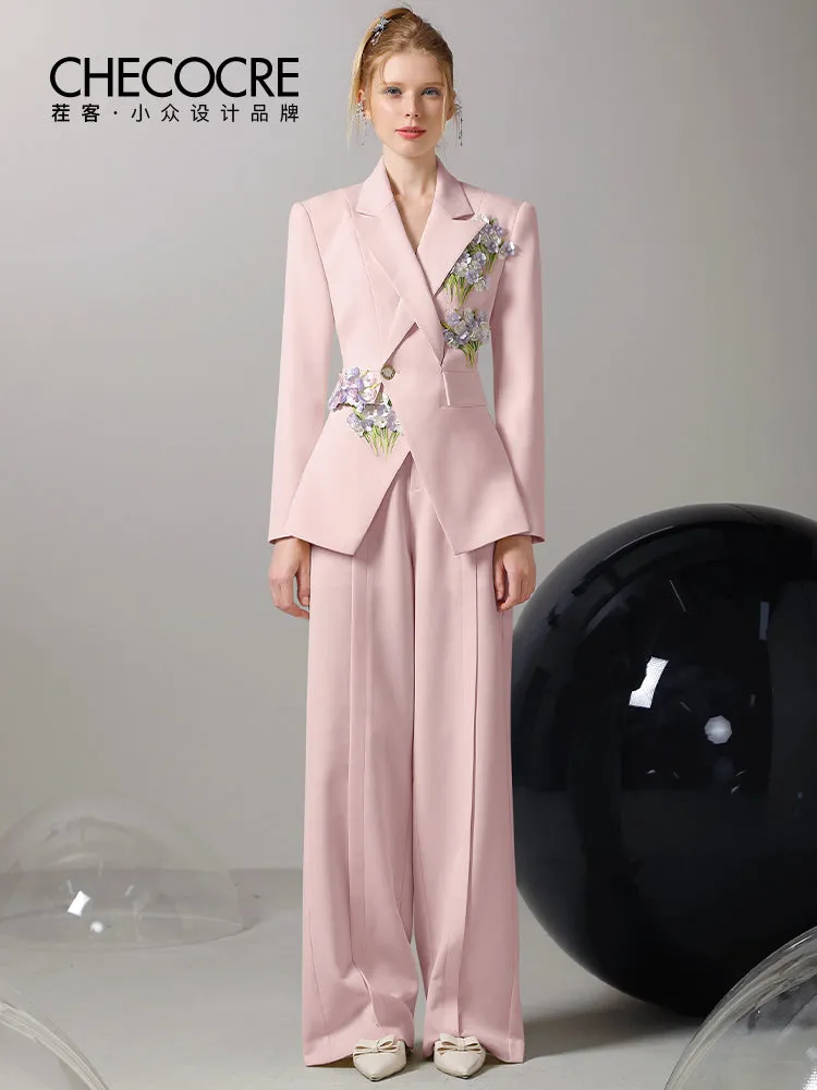 Jacket&Wide-Pants Suit 3D Flower Elegant Nichi Set-Up