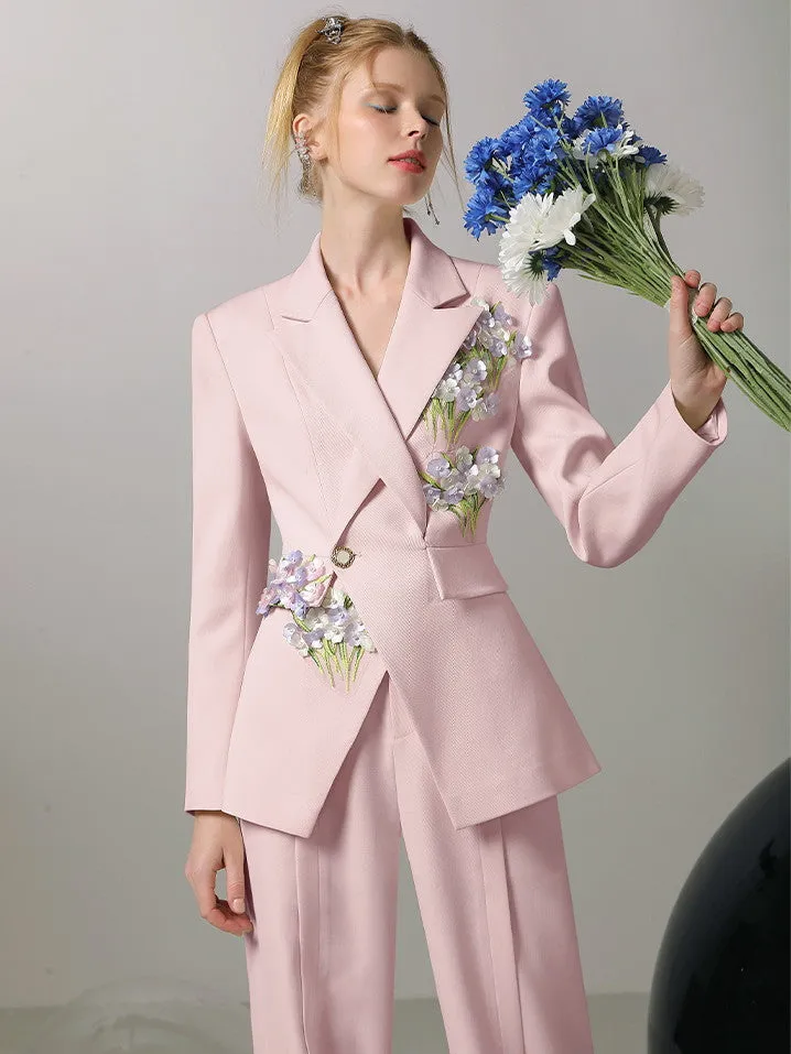 Jacket&Wide-Pants Suit 3D Flower Elegant Nichi Set-Up