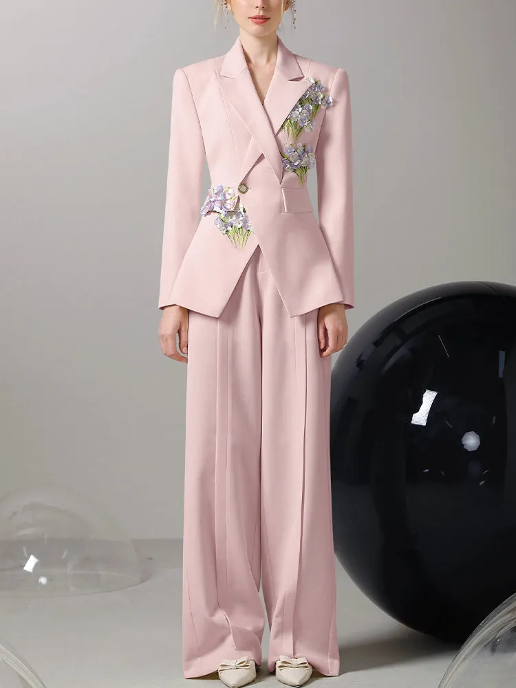 Jacket&Wide-Pants Suit 3D Flower Elegant Nichi Set-Up