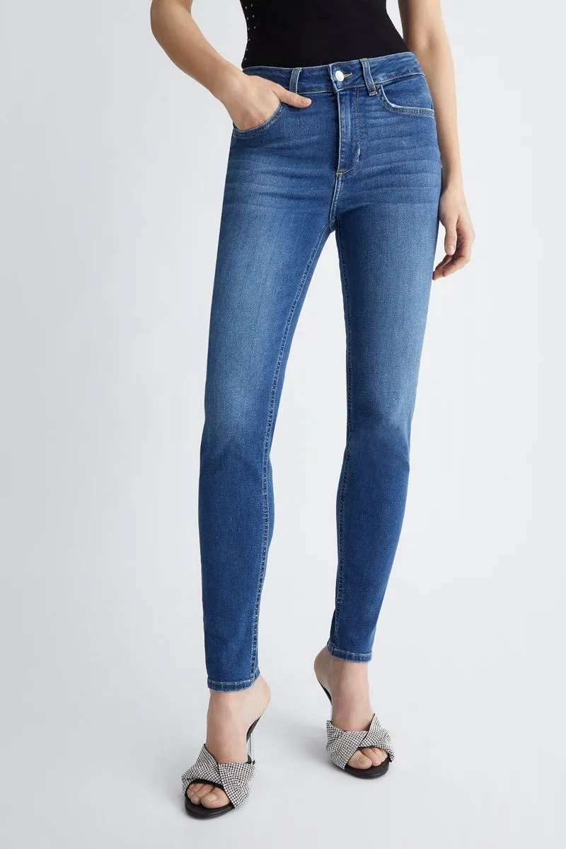 Jeans skinny bottom up con strass donna Denim