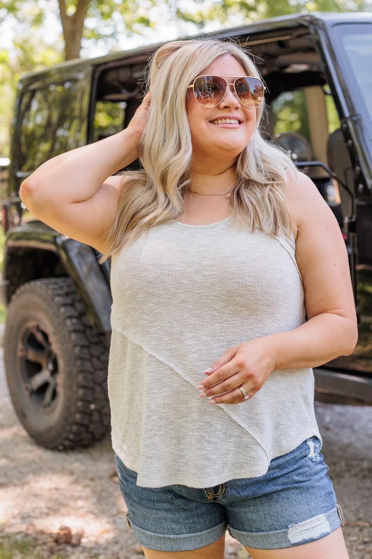 Leaving Worries Behind Knit Tank- Light Gray