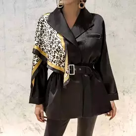 Leopard Print Shoulder Belted Windbreaker Jacket