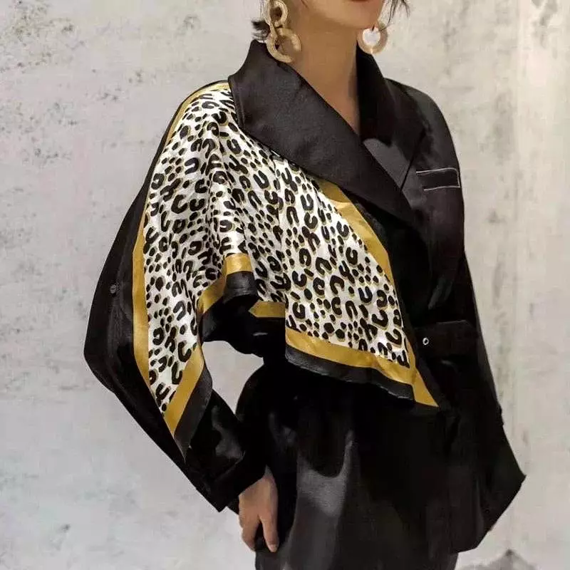 Leopard Print Shoulder Belted Windbreaker Jacket