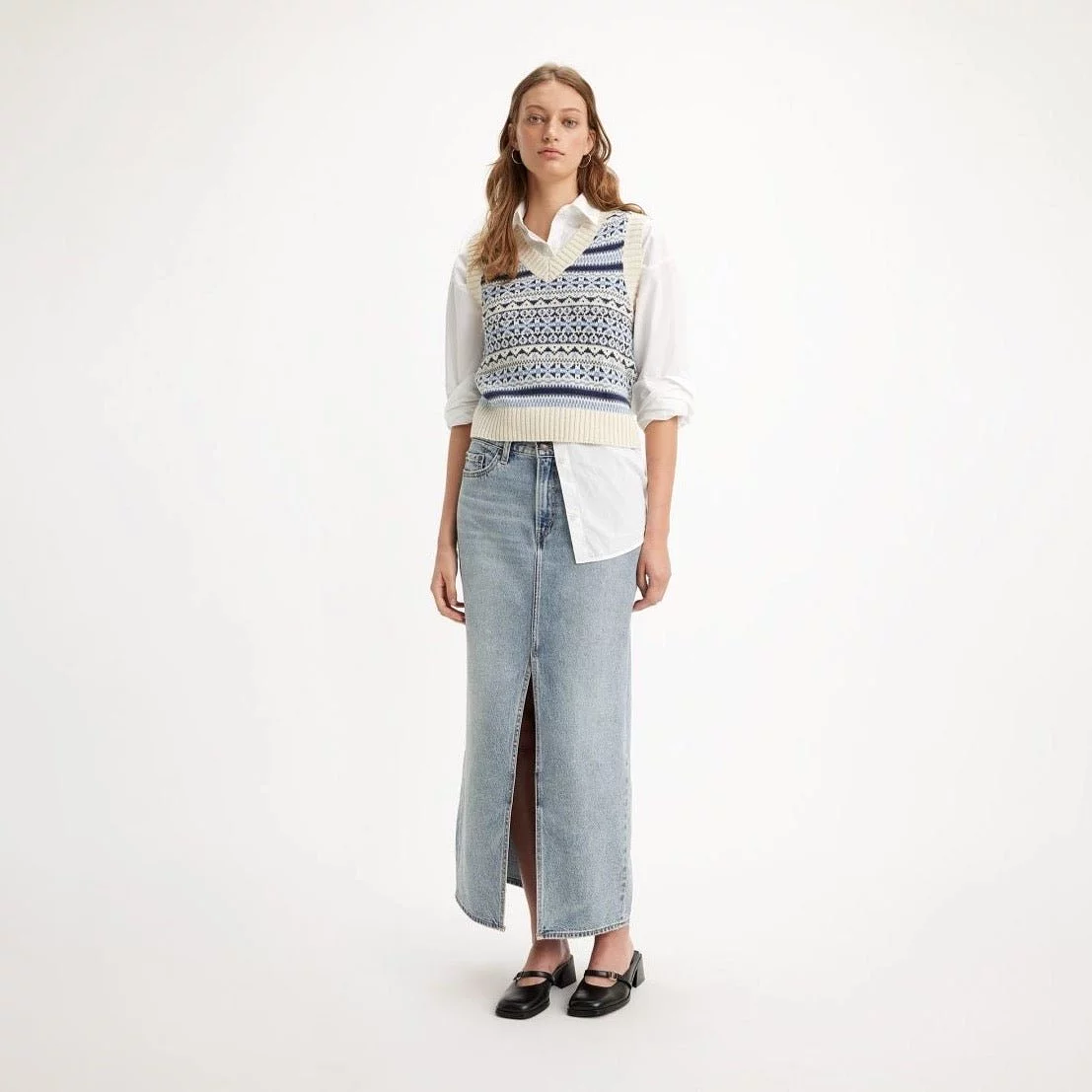 Levi’s ANKLE Column Skirt Please Hold Med Indigo - Worn In