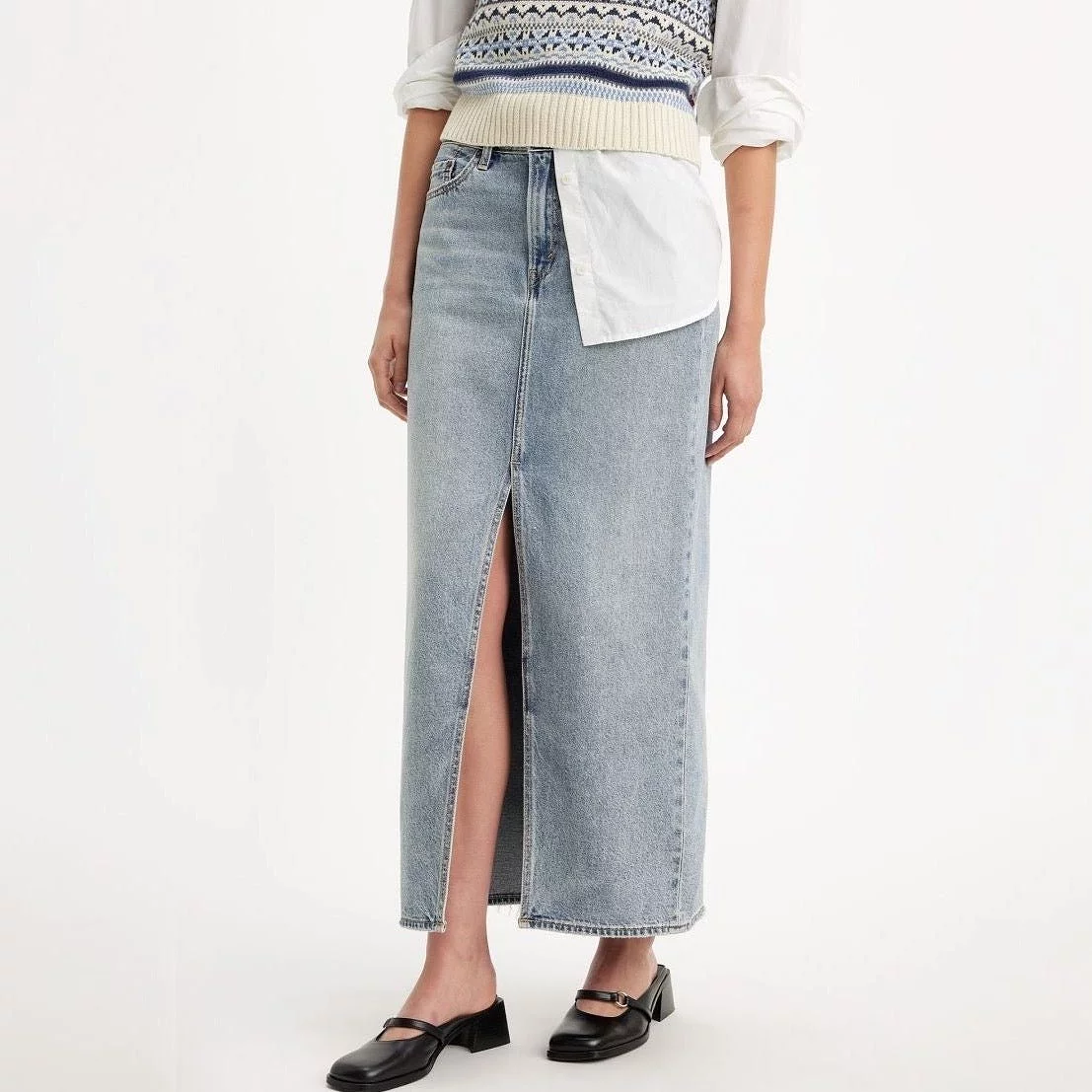 Levi’s ANKLE Column Skirt Please Hold Med Indigo - Worn In