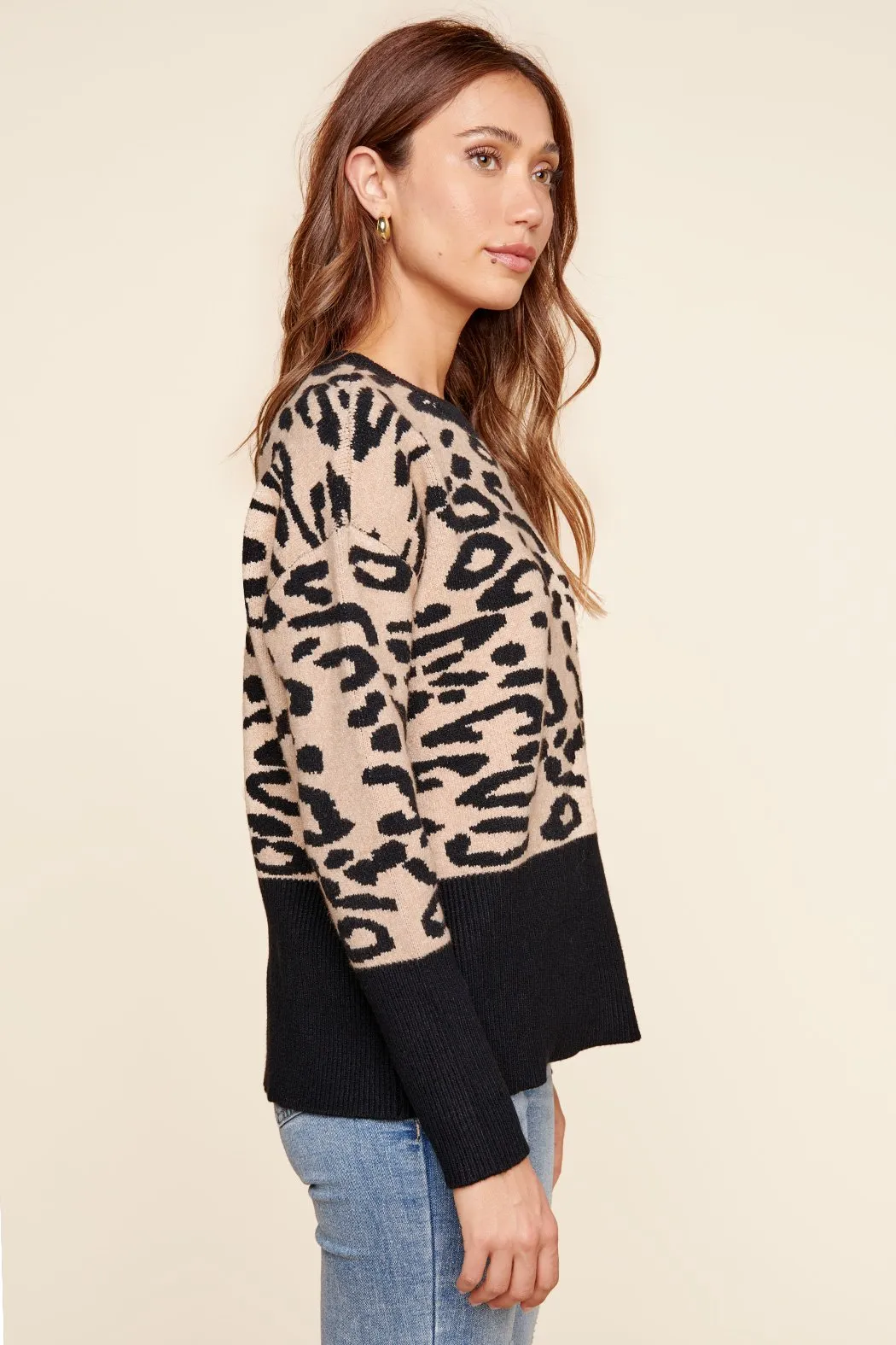 Lonnie Leopard Colorblock Crew Neck Sweater