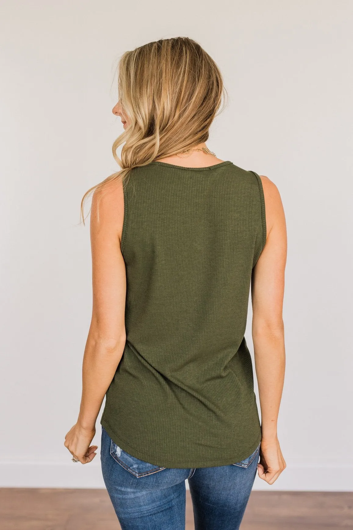 Loving Myself Ribbed Knit Tank Top- Dark Olive