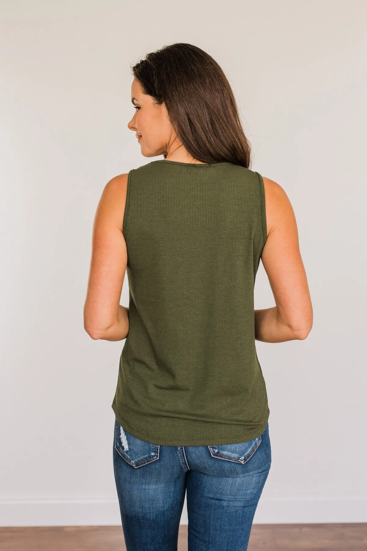 Loving Myself Ribbed Knit Tank Top- Dark Olive