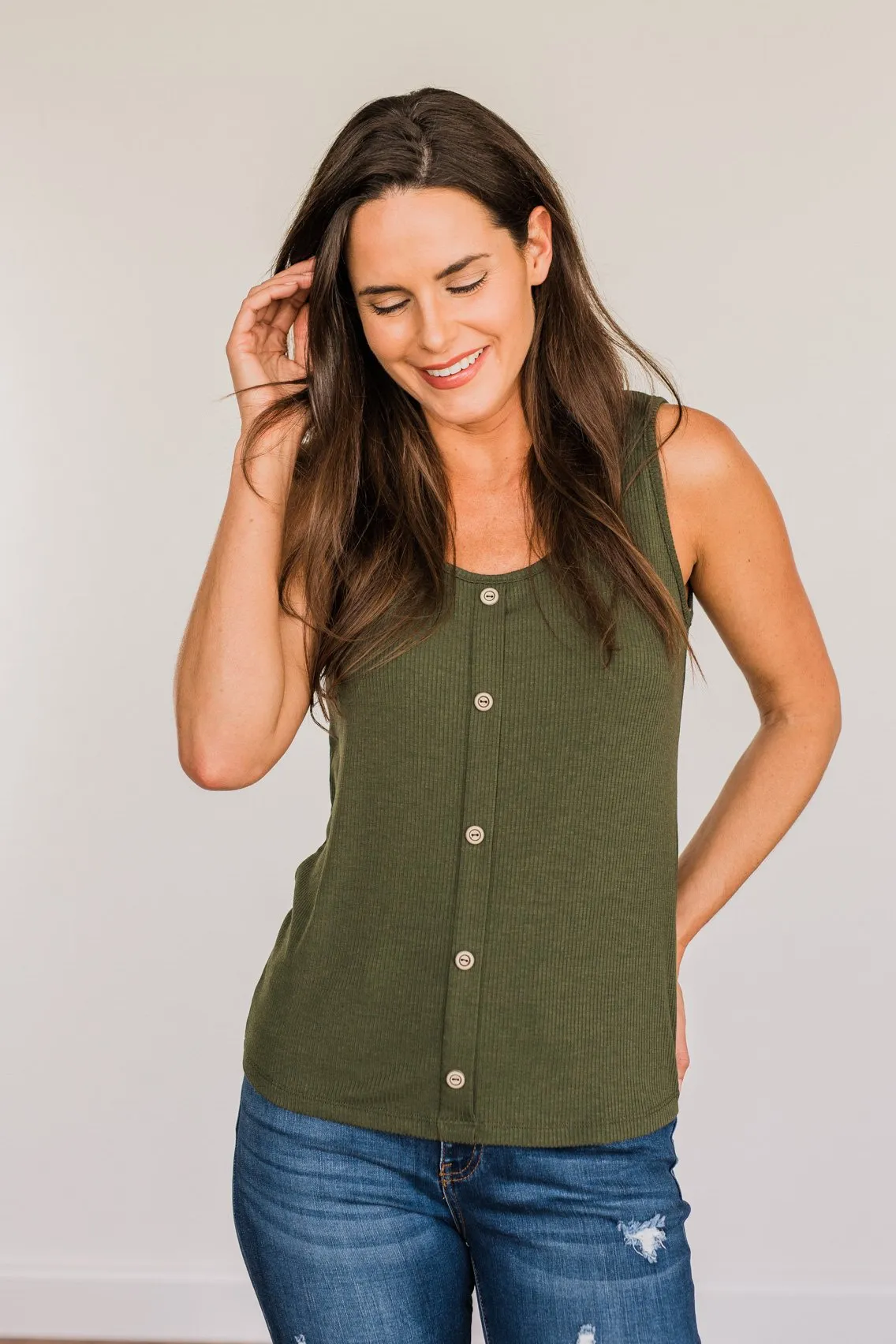 Loving Myself Ribbed Knit Tank Top- Dark Olive