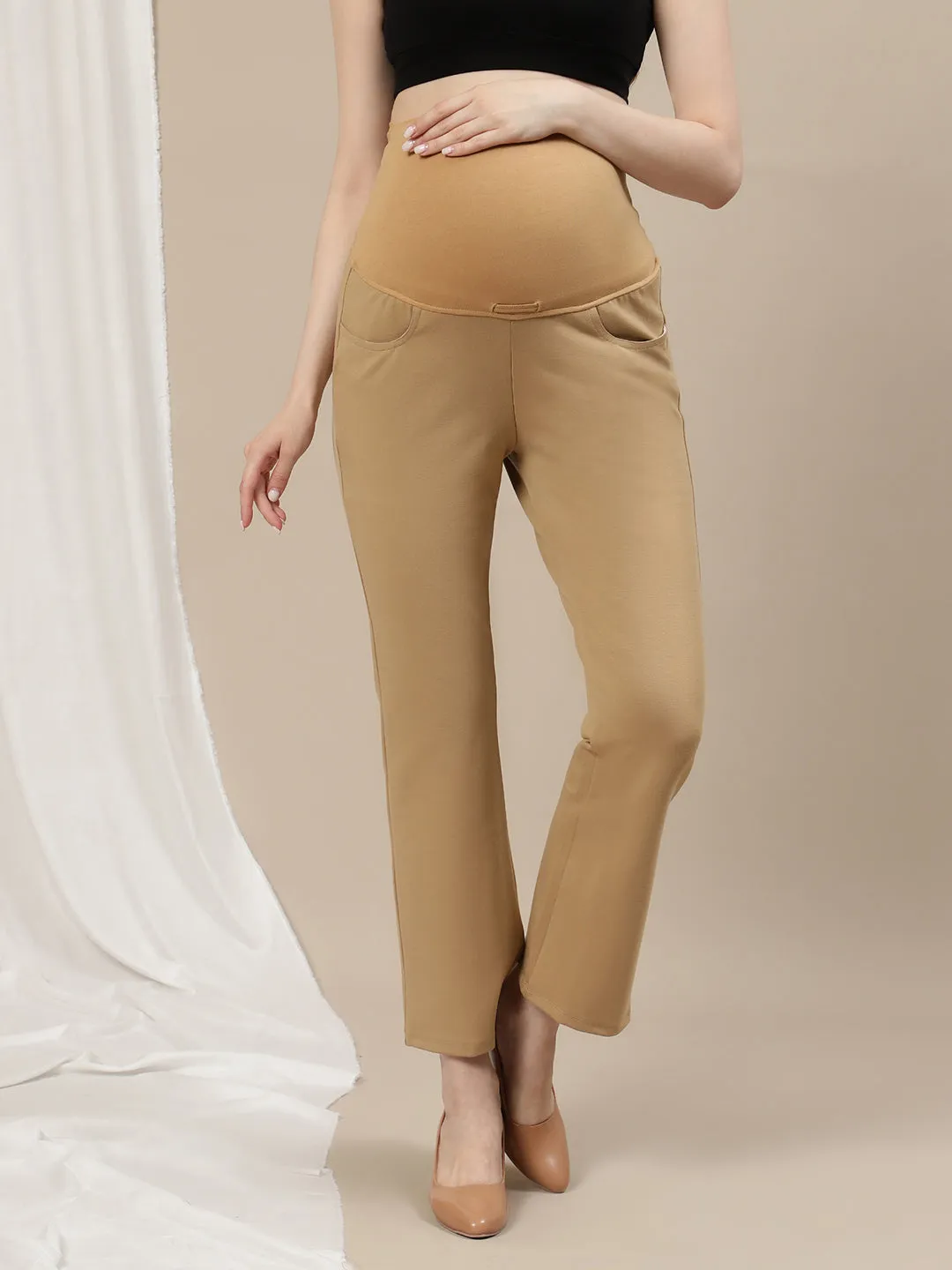 Maternity Bootcut Pants - Beige