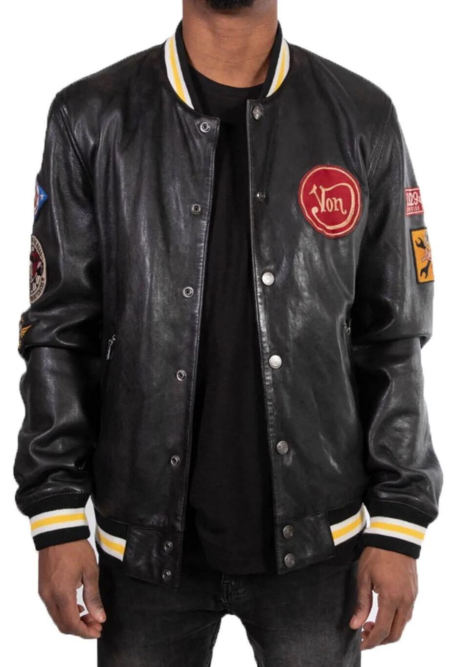 Men's black leather jacket teddy daytona blackhawk style