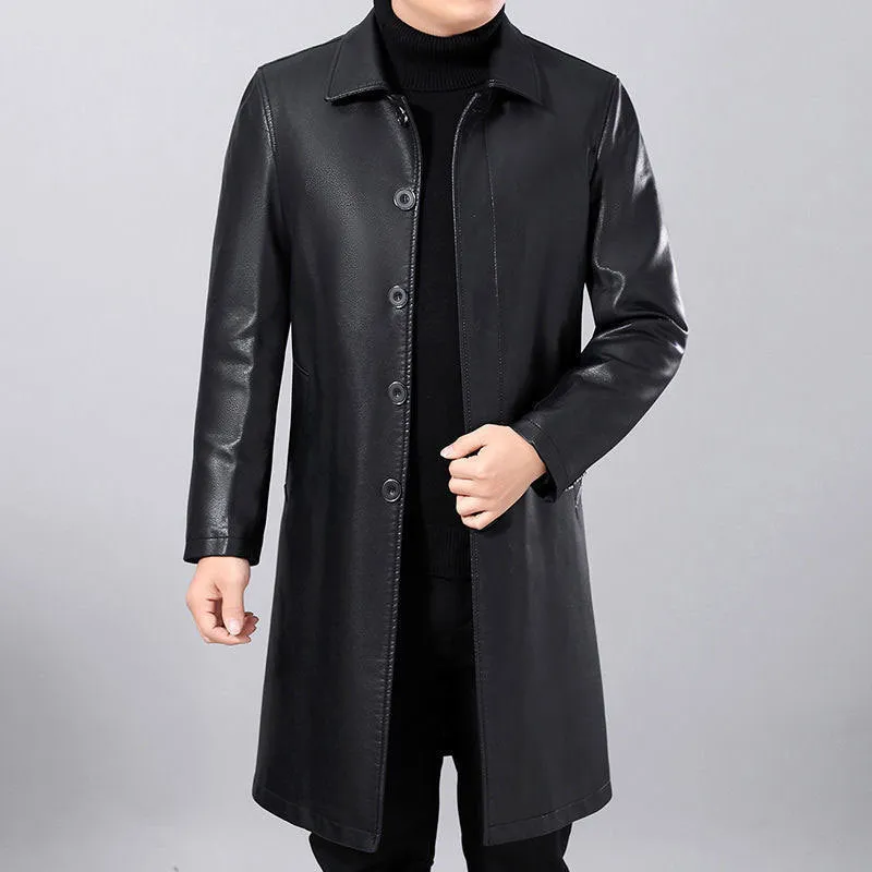 Men's Lapel Fur One-piece Over-the-knee Jacket