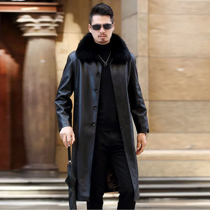 Men's Lapel Fur One-piece Over-the-knee Jacket