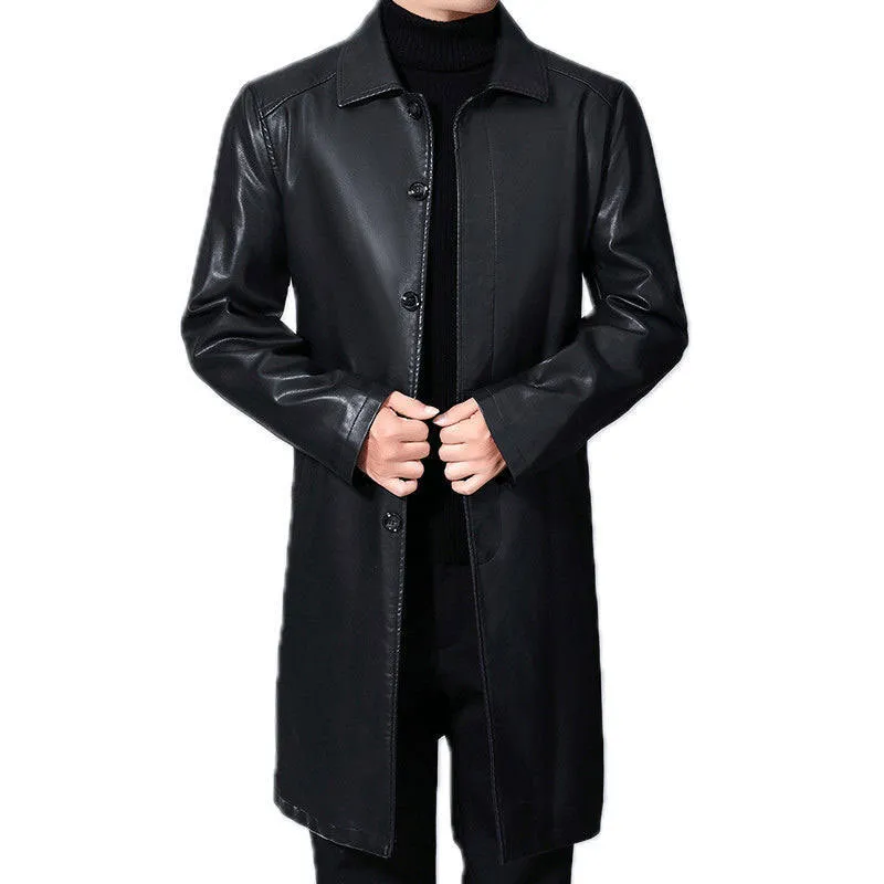 Men's Lapel Fur One-piece Over-the-knee Jacket