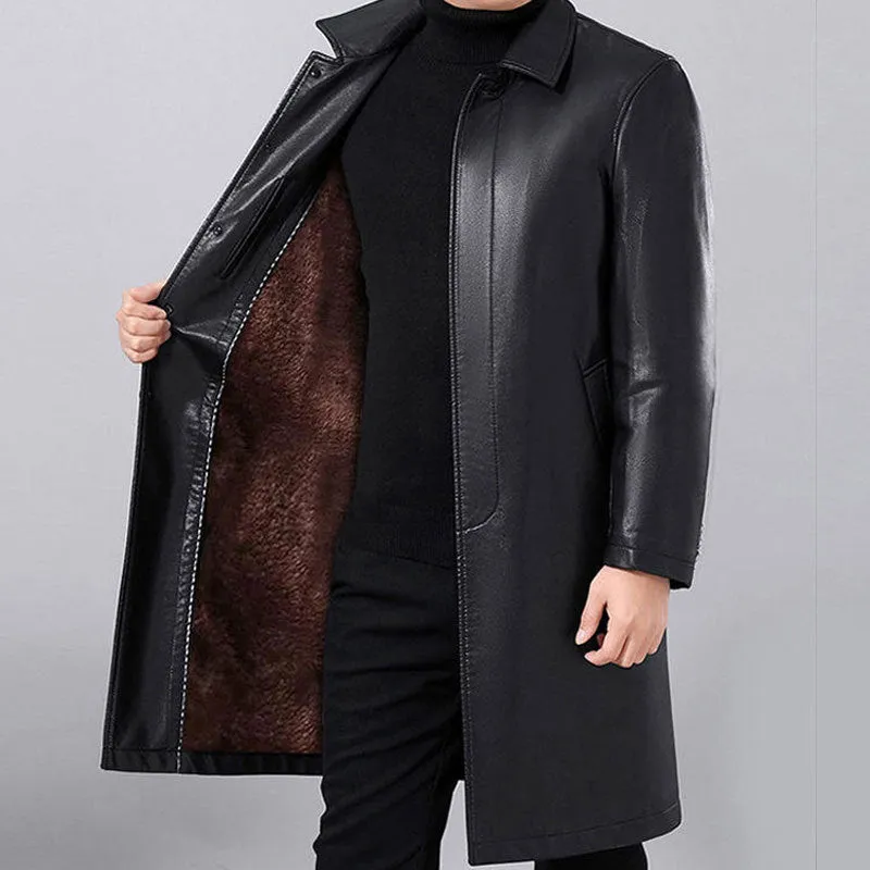 Men's Lapel Fur One-piece Over-the-knee Jacket