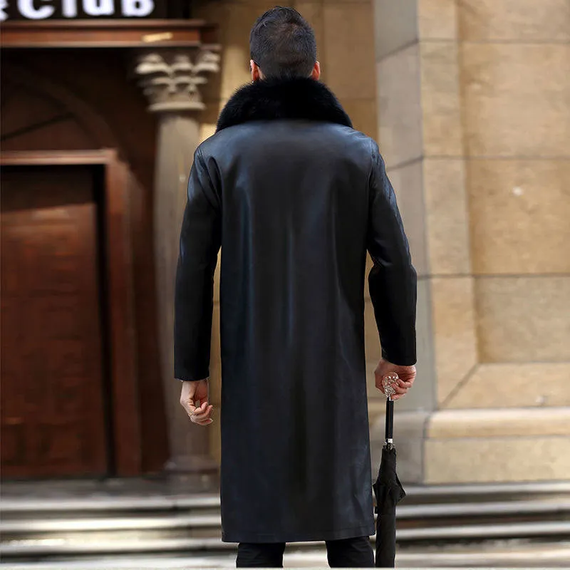 Men's Lapel Fur One-piece Over-the-knee Jacket