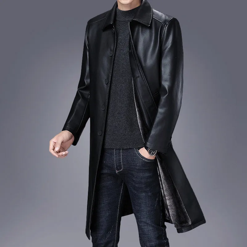 Men's Lapel Fur One-piece Over-the-knee Jacket