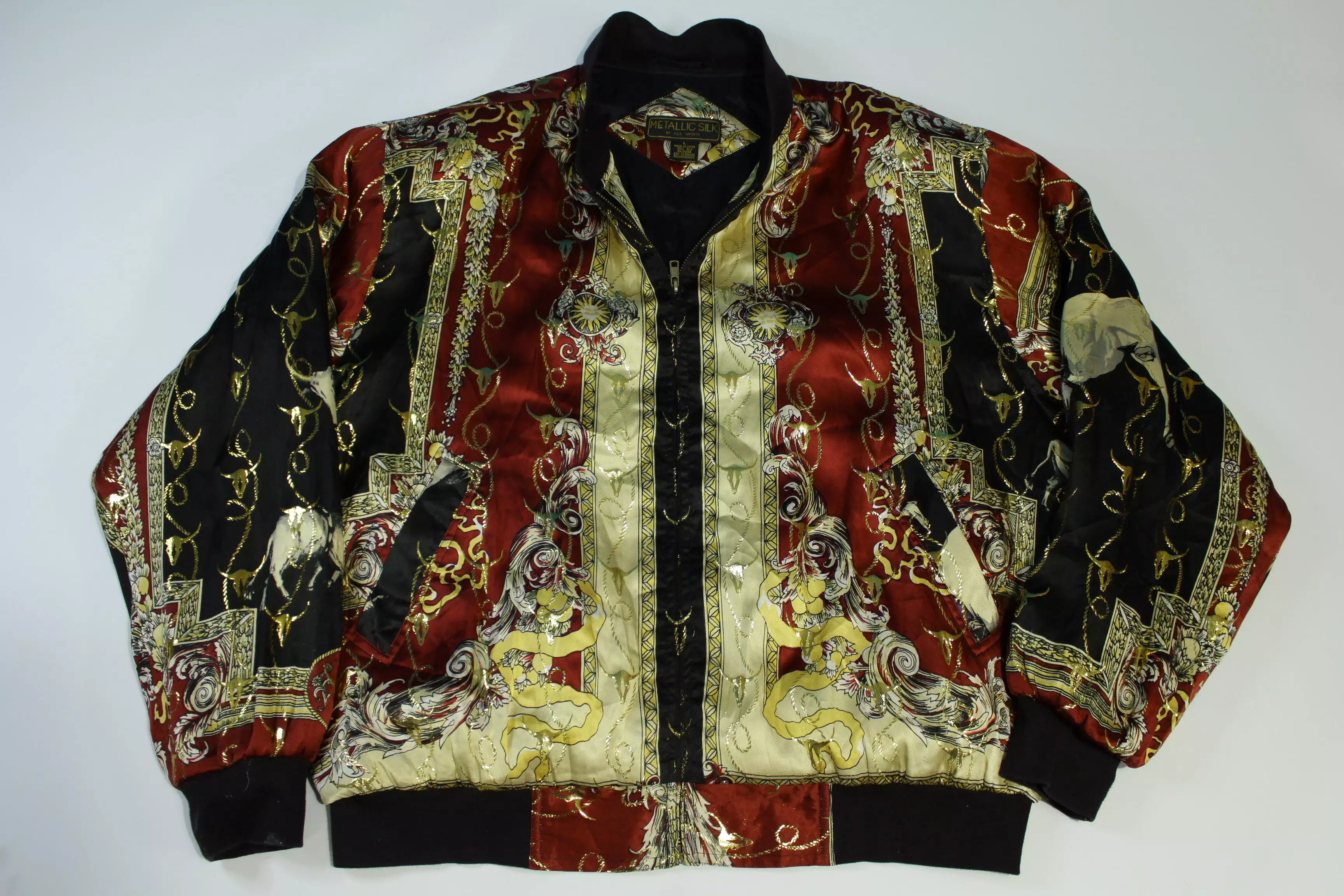 Metallic Silk Gold Foil Vintage 90's Grandma's Bling Bingo Night Wind Breaker Jacket