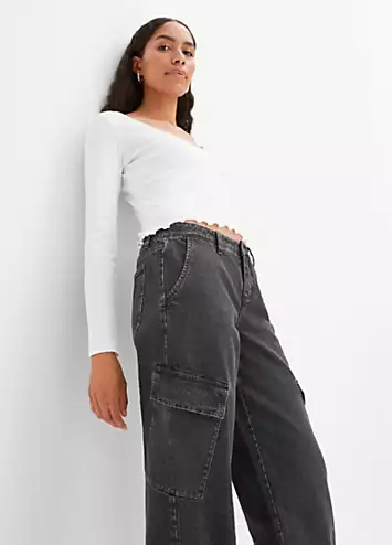 Mid Waist Cargo Jeans by bonprix | Look Again