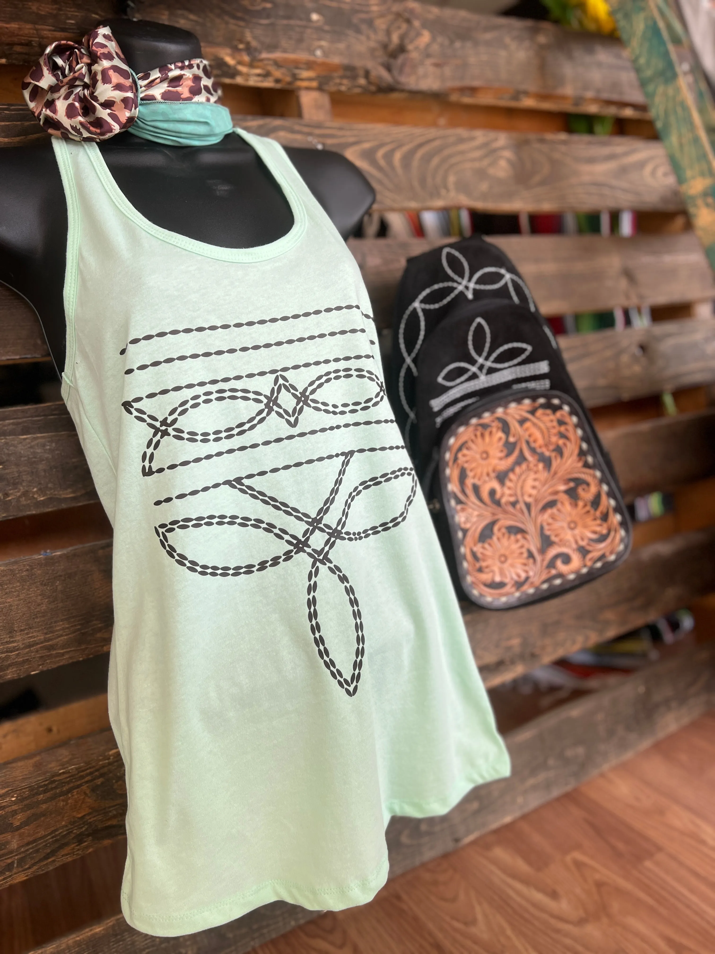 Mint Western Boot Stitch Graphic Racerback Tank