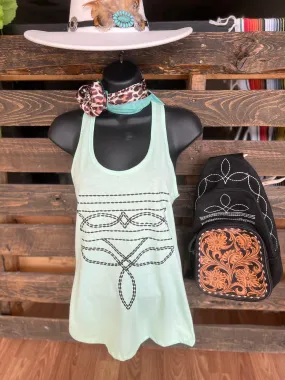 Mint Western Boot Stitch Graphic Racerback Tank