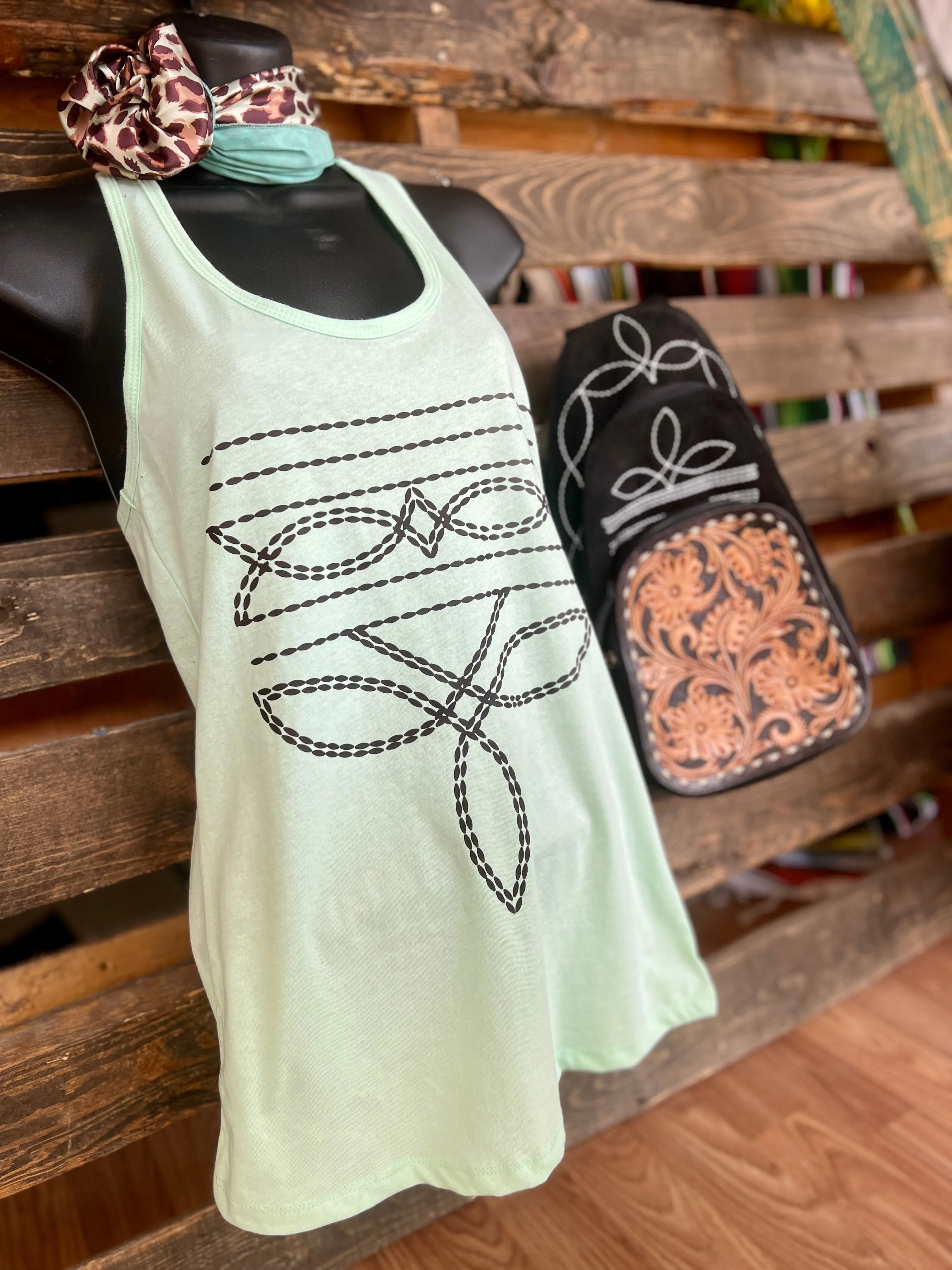 Mint Western Boot Stitch Graphic Racerback Tank