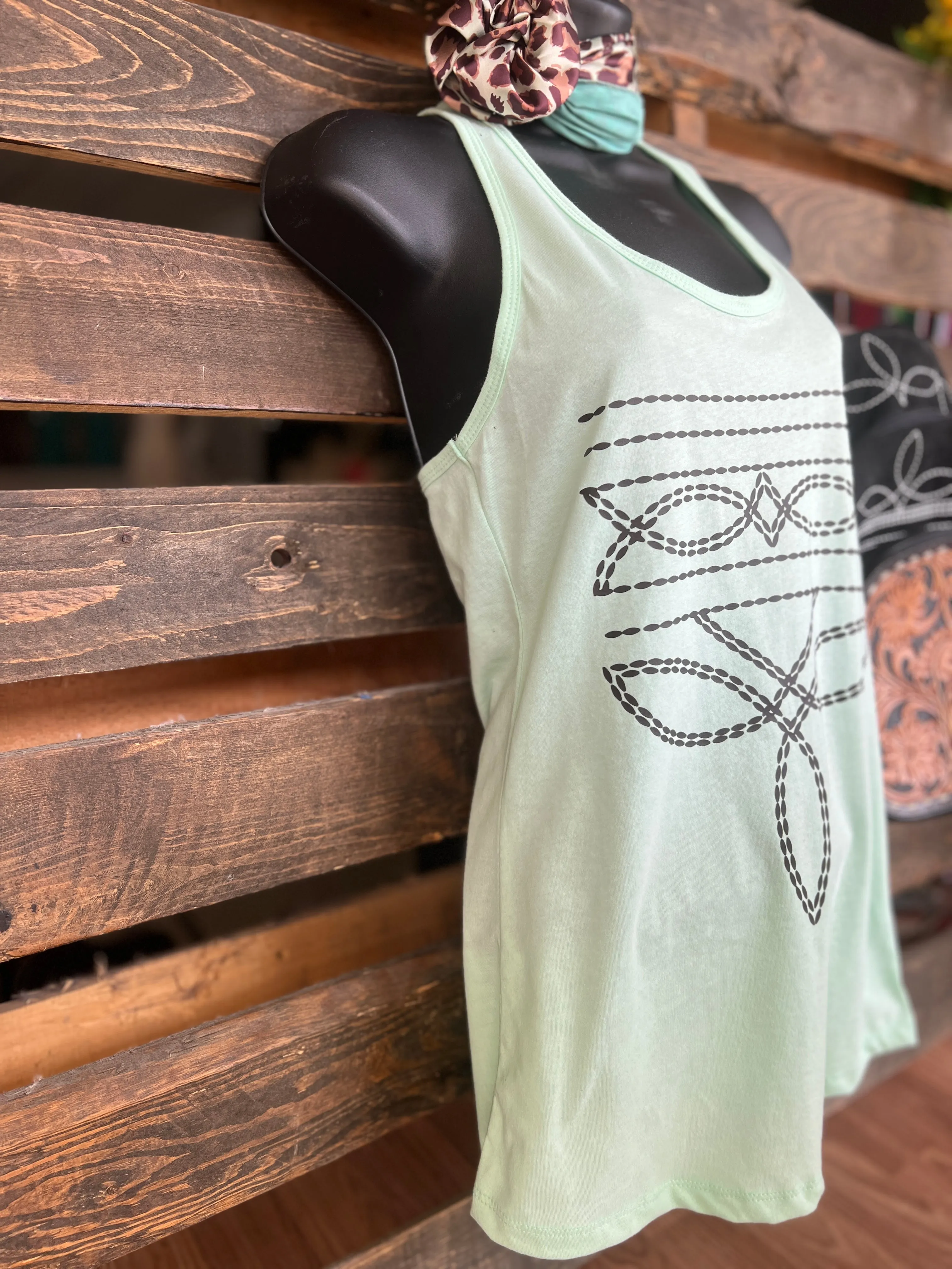 Mint Western Boot Stitch Graphic Racerback Tank