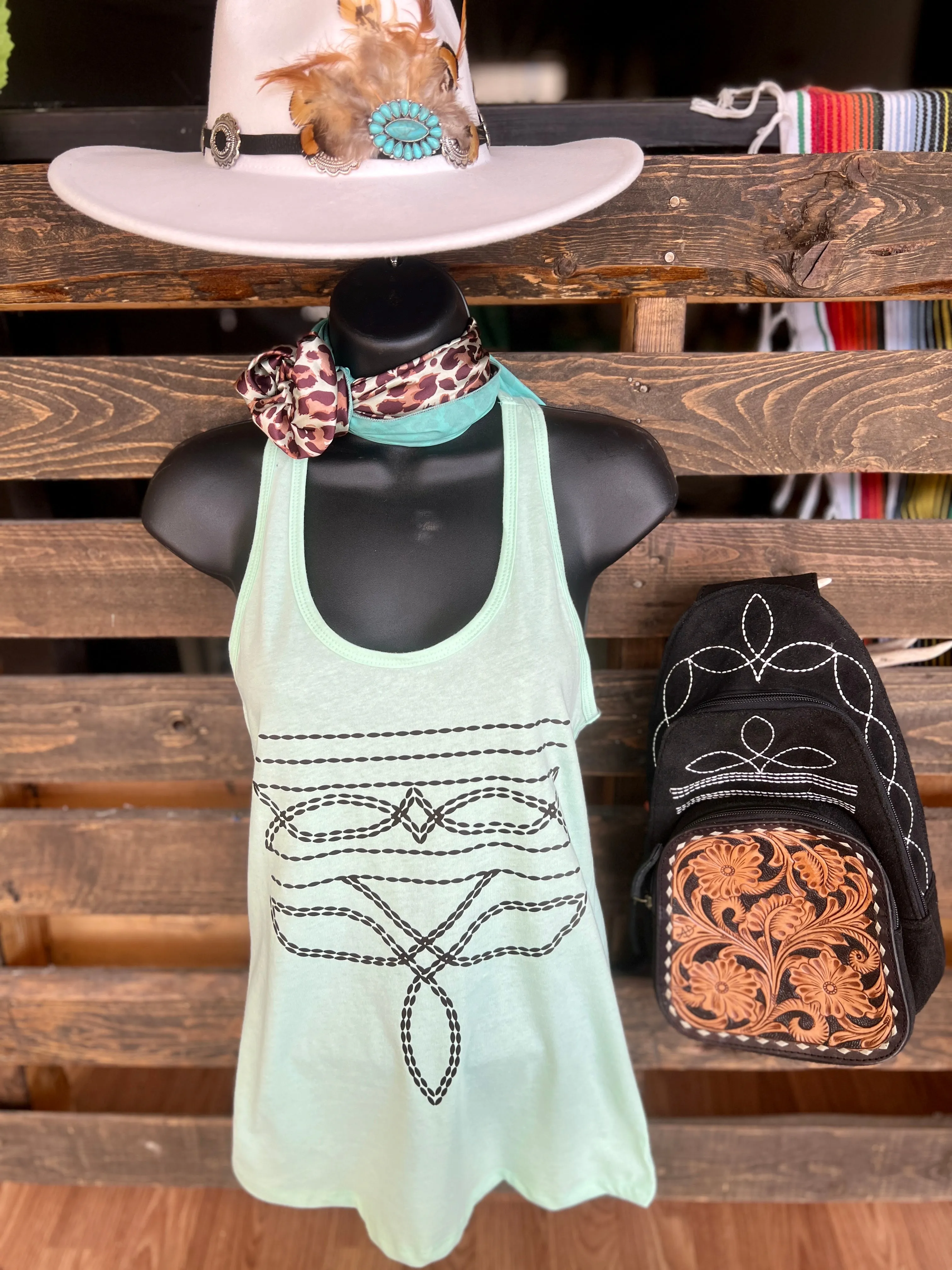 Mint Western Boot Stitch Graphic Racerback Tank