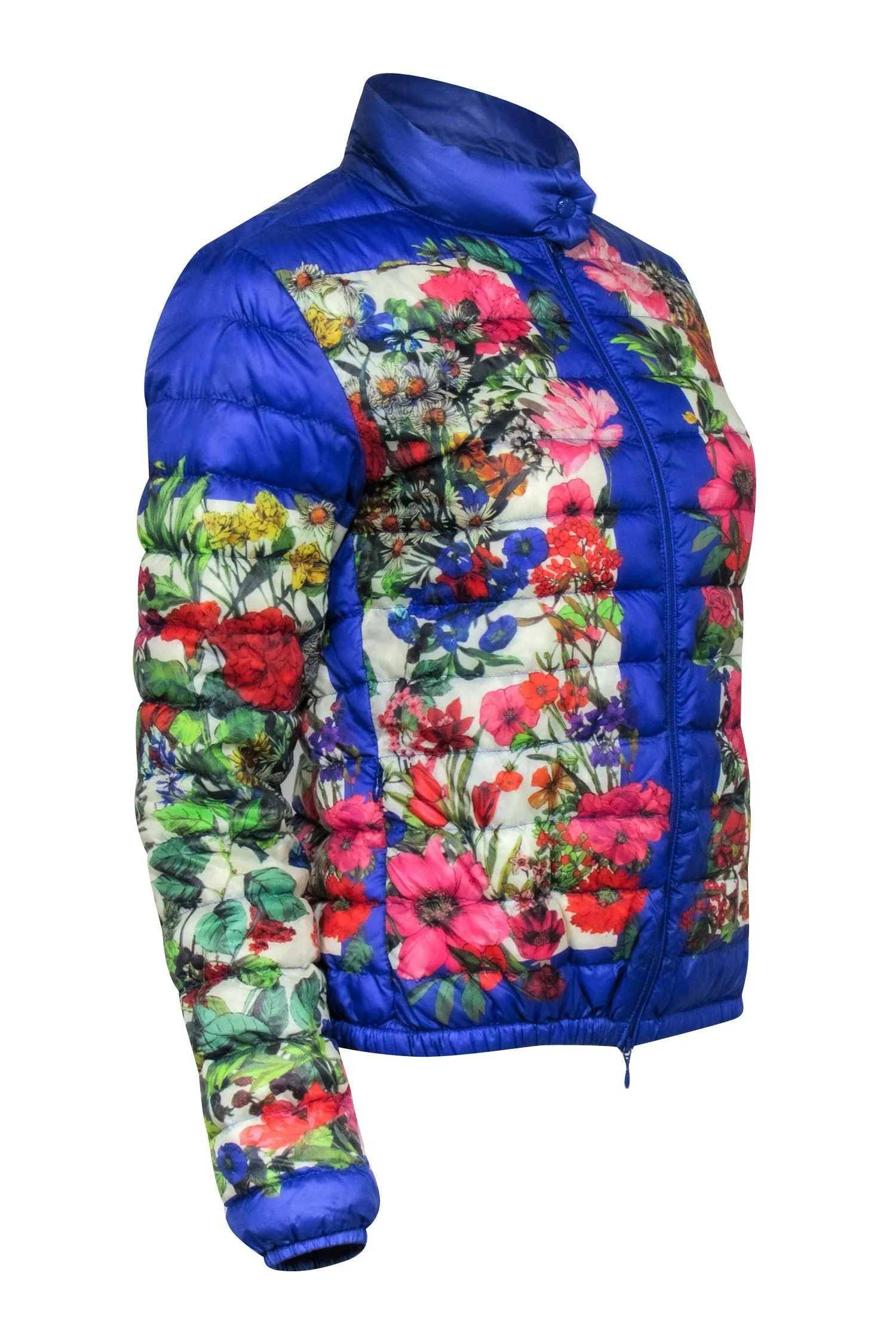 Moncler - Blue Puffer Jacket w/ Multi-Colored Floral Print Sz 2